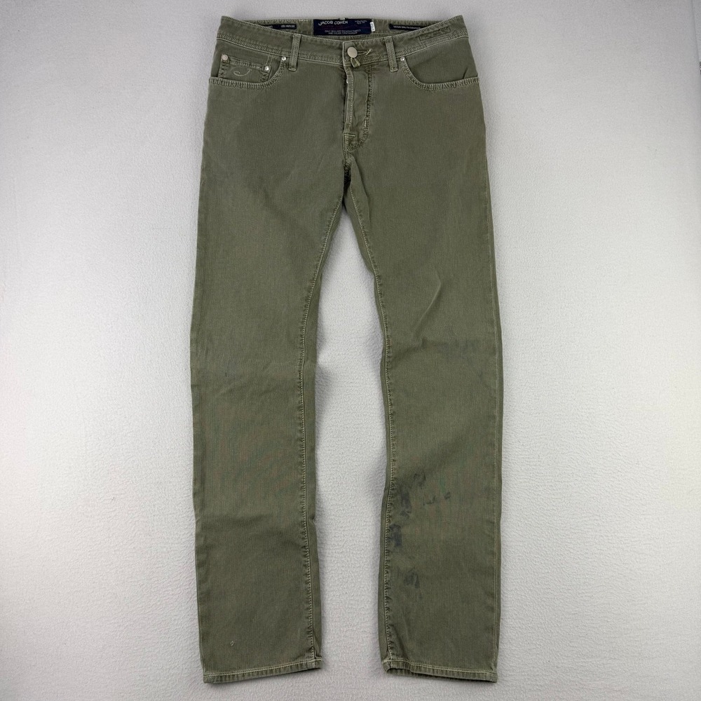 Jacob Cohen Jeans Men 32 Green Herringbone Twill Slim-Fit Flex Handcrafted Italy